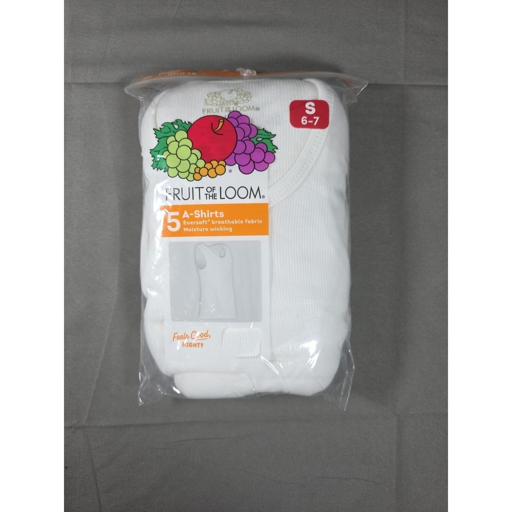 5 Boy's White Cotton Tank Top / A-Shirts S 6-7 Fruit of the Loom